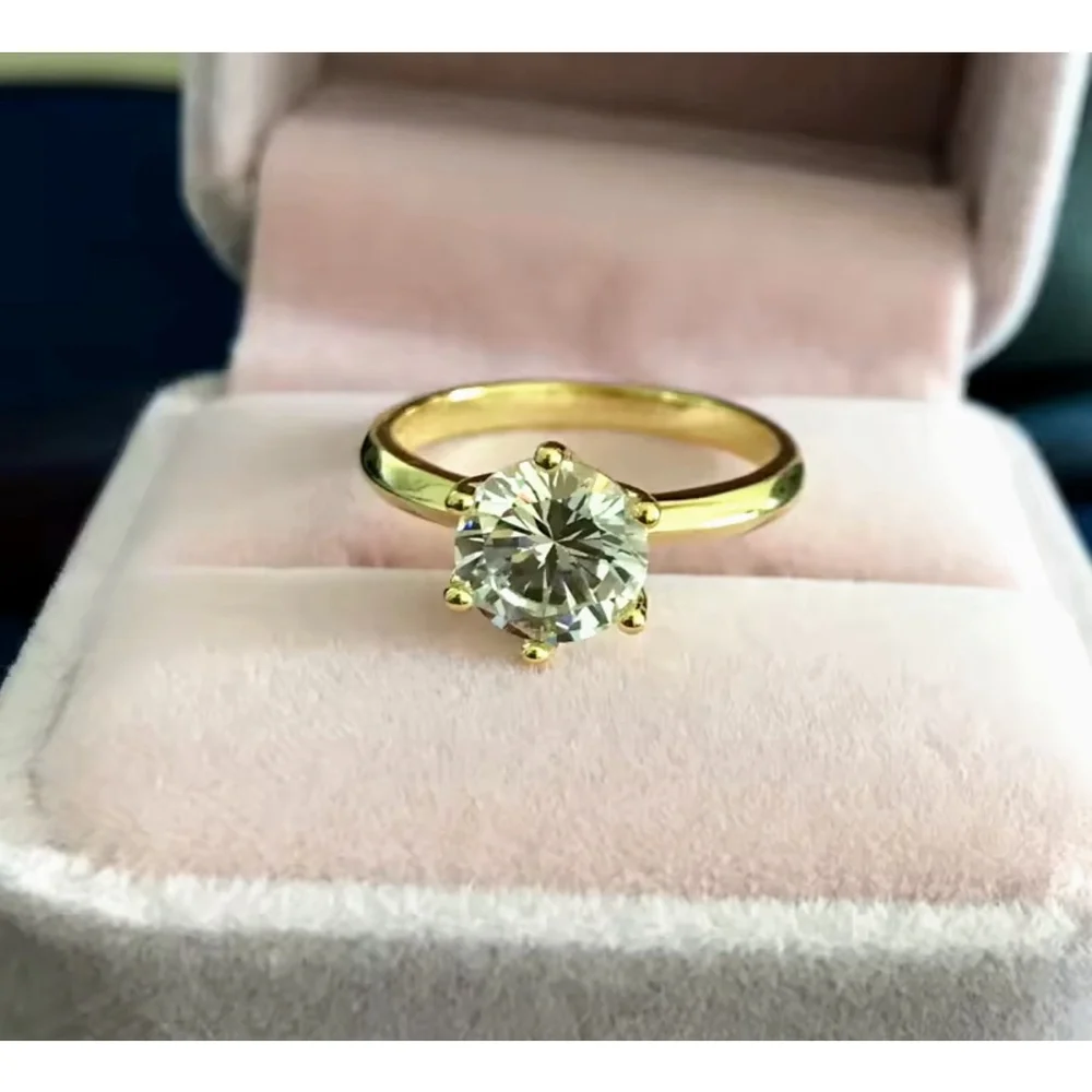 NEW 2 Ct Solitaire Simulated Diamond 14k Gold Plated S925‎ Engagement Ring